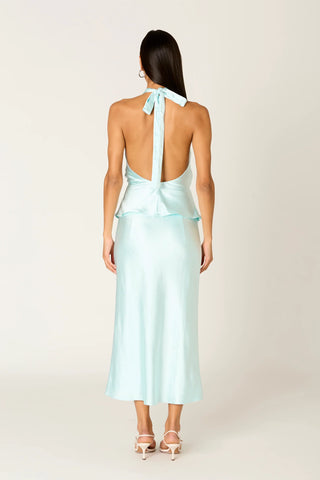 Sofia Aqua Satin Halter Top