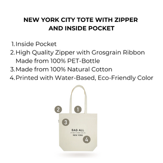 New York City Tote with Zipper and Inside Pocket – Cream - Glamourous Grace