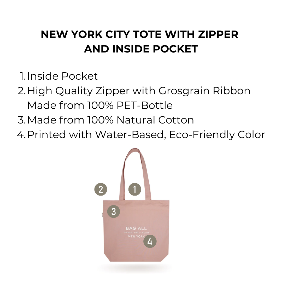 New York City Tote with Zipper and Inside Pocket – Pink/Blush - Glamourous Grace