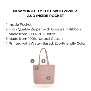 New York City Tote with Zipper and Inside Pocket – Pink/Blush - Glamourous Grace