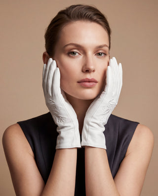 PZ01 (white) – Embroidered unlined Italian lambskin opera gloves - Glamourous Grace
