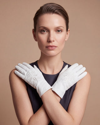 PZ01 (white) – Embroidered unlined Italian lambskin opera gloves - Glamourous Grace