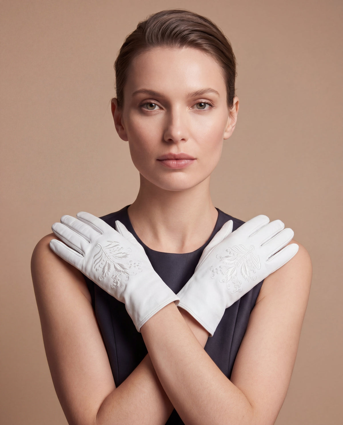 PZ01 (white) – Embroidered unlined Italian lambskin opera gloves - Glamourous Grace