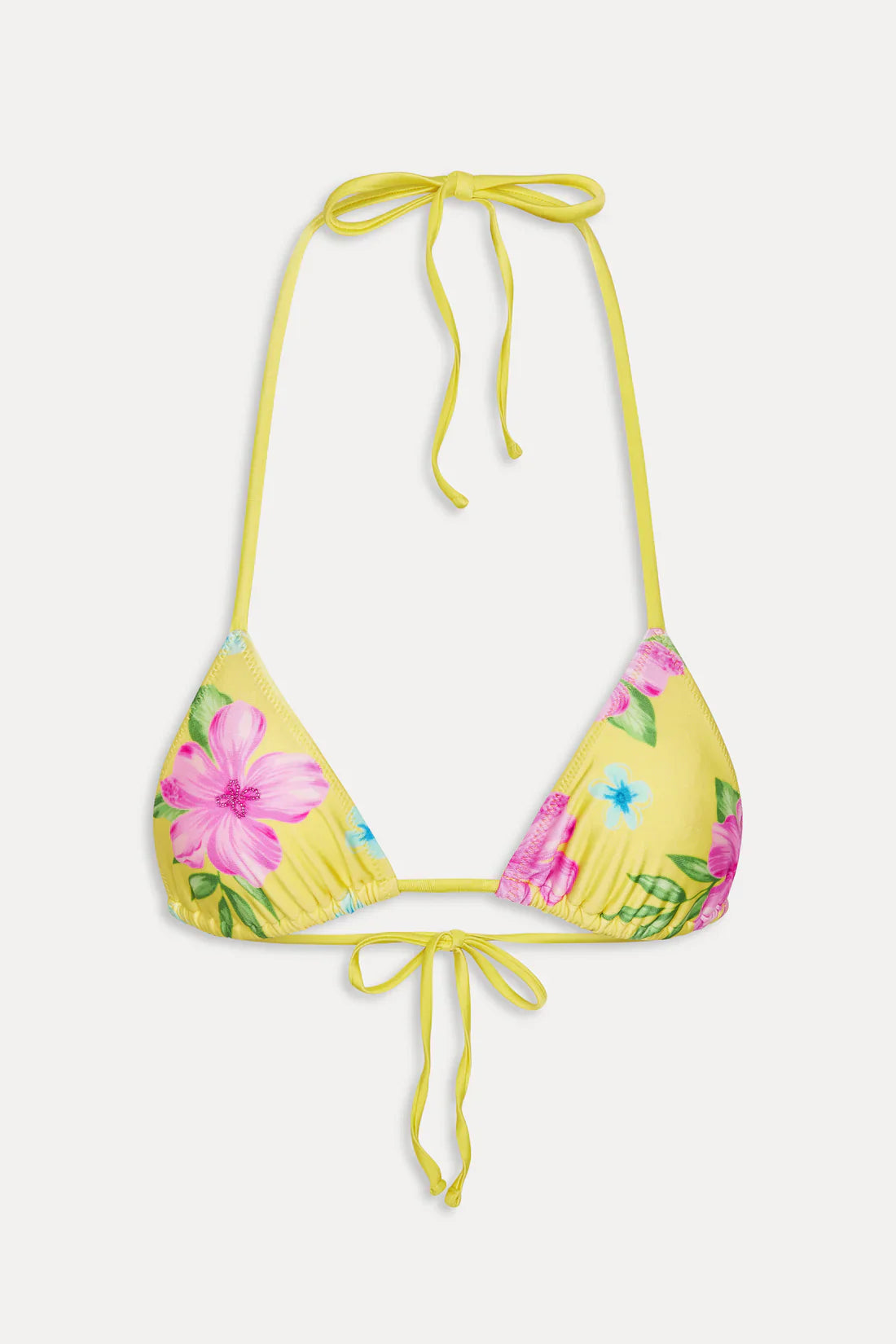 Nick Satin Beaded Bikini Top Hibiscus Lemonade
