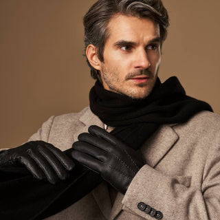 Noah (black) – Luxurious deerskin leather gloves with warm wool lining - Glamourous Grace