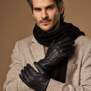 Noah (black) – Luxurious deerskin leather gloves with warm wool lining - Glamourous Grace