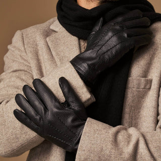 Noah (black) – Luxurious deerskin leather gloves with warm wool lining - Glamourous Grace