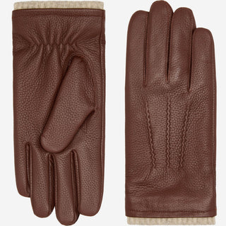 Noah (brown) – Luxurious deerskin leather gloves with warm wool lining - Glamourous Grace