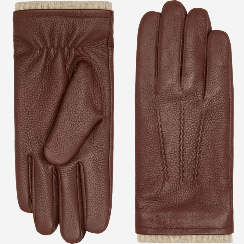 Noah (brown) – Luxurious deerskin leather gloves with warm wool lining - Glamourous Grace
