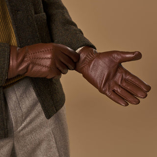 Noah (brown) – Luxurious deerskin leather gloves with warm wool lining - Glamourous Grace