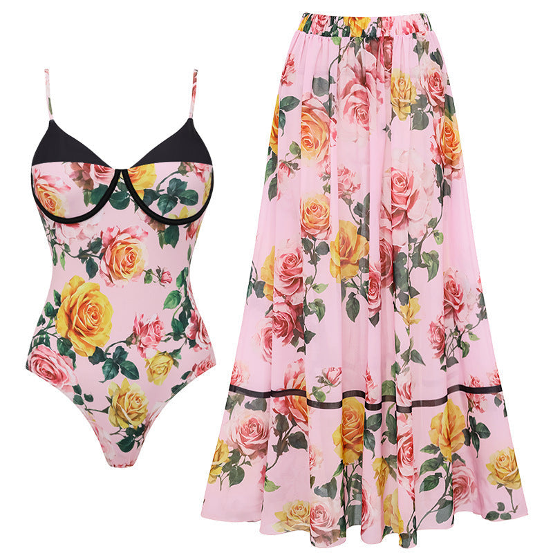Swimsuit Pink Floral Sweet Seaside Vacation Swimsuit Set Women - Glamourous Grace
