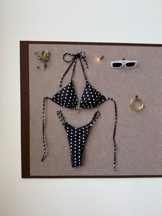 Sexy Strap Splicing Color Polka Dot Girl Vacation Bikini Split Swimsuit