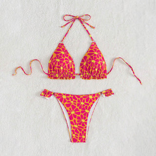 Printed Sexy Bikini Swimsuit Women Lace up Beach Spring Swimsuit Bikini