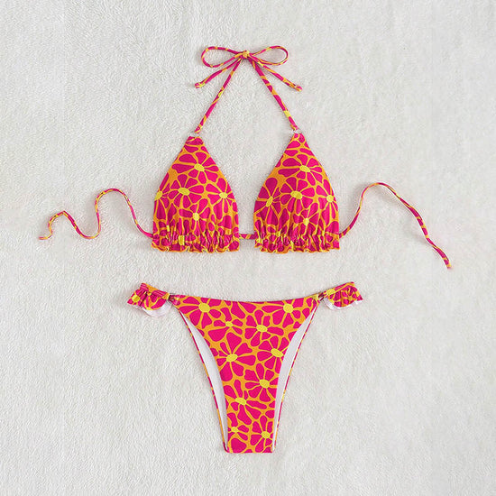 Printed Sexy Bikini Swimsuit Women Lace up Beach Spring Swimsuit Bikini