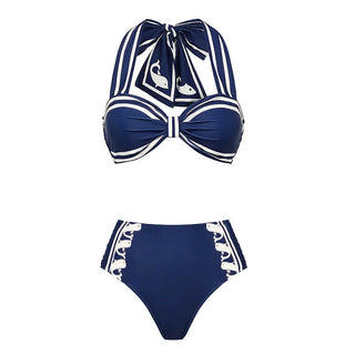 Swimsuit Navy Halter One Piece Swimsuit Set Women