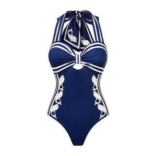 Swimsuit Navy Halter One Piece Swimsuit Set Women