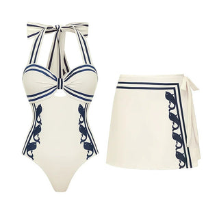 Swimsuit Navy Halter One Piece Swimsuit Set Women