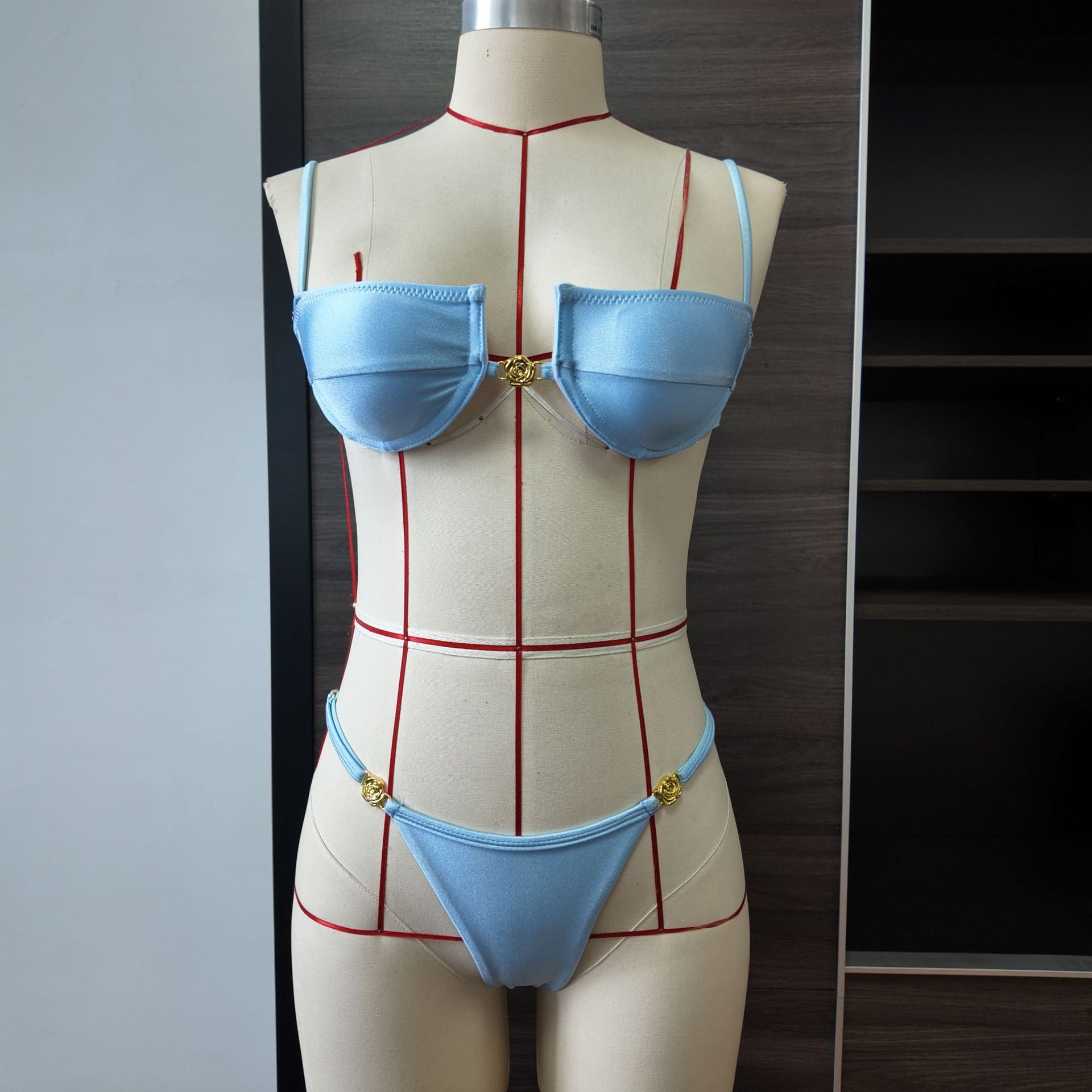 Bikini Solid Color Nylon Split Swimsuit Women Hard Cup Strap Sexy Bikini - Glamourous Grace