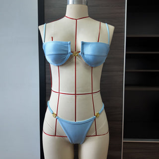 Bikini Solid Color Nylon Split Swimsuit Women Hard Cup Strap Sexy Bikini