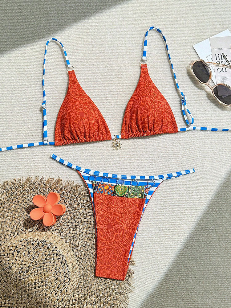 Color Matching Split Swimsuit Lady Sexy Lace up Bikini Beach Spring Swimsuit - Glamourous Grace