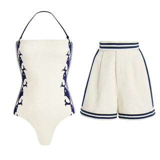 Swimsuit Navy Halter One Piece Swimsuit Set Women