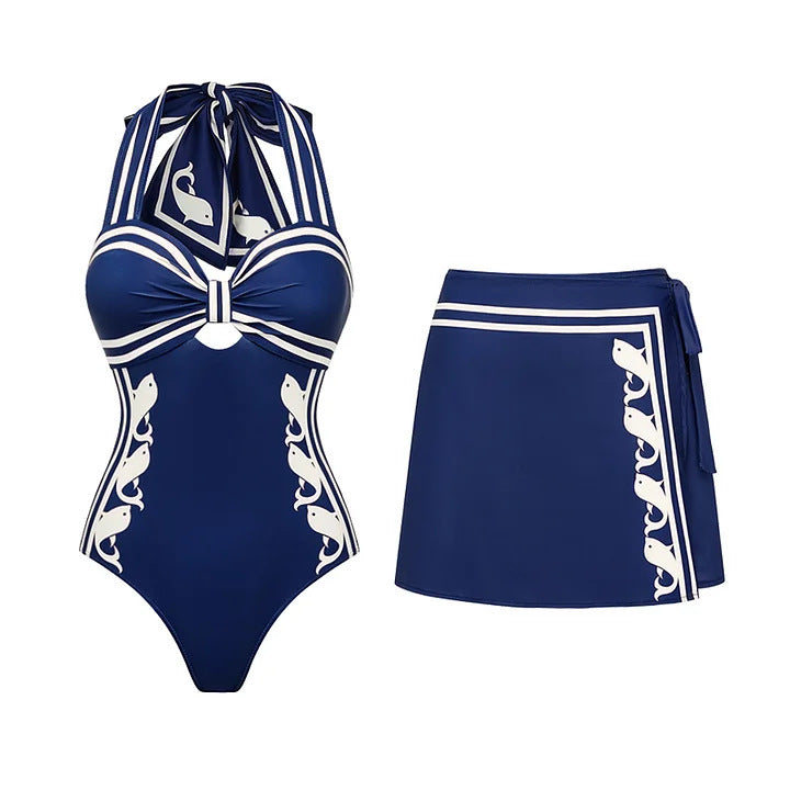 Swimsuit Navy Halter One Piece Swimsuit Set Women - Glamourous Grace