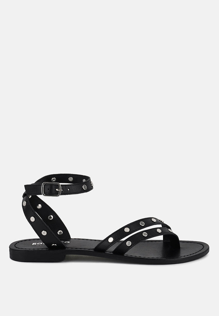 Oprah Studs Embellished Flat Sandals - Glamourous Grace