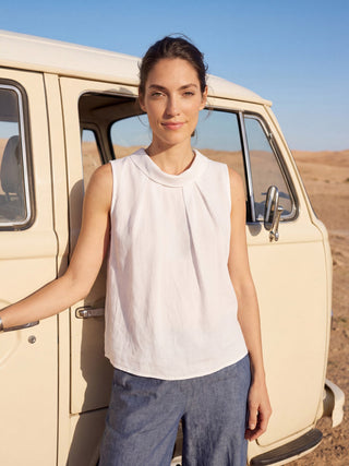 100% Linen Structured Collar Sleeveless Blouse BLAIR - Glamourous Grace