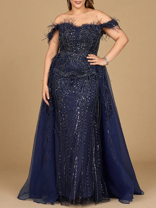 Off Shoulder Gown with Feathers - Glamourous Grace