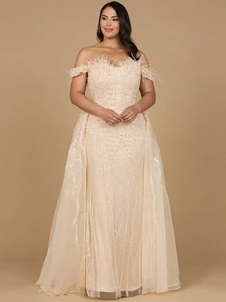 Off Shoulder Gown with Feathers - Glamourous Grace
