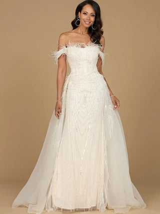 Off Shoulder Gown with Feathers - Glamourous Grace