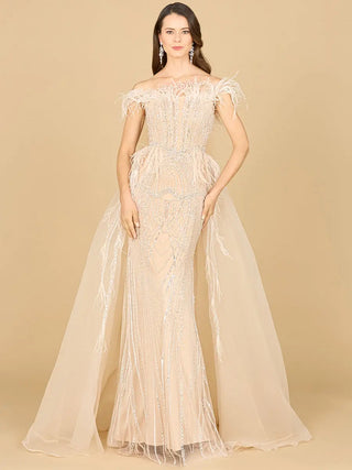 Off Shoulder Gown with Feathers - Glamourous Grace