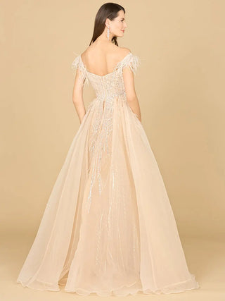 Off Shoulder Gown with Feathers - Glamourous Grace
