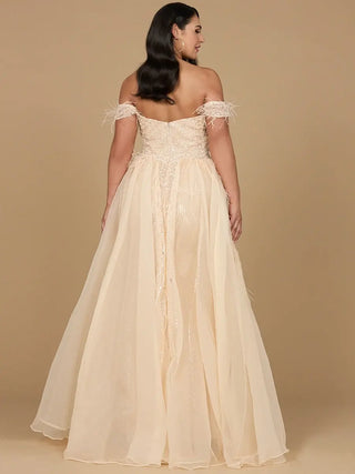 Off Shoulder Gown with Feathers - Glamourous Grace