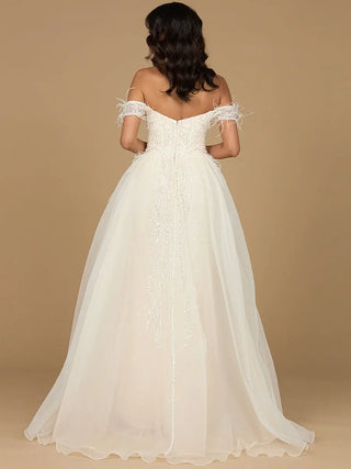 Off Shoulder Gown with Feathers - Glamourous Grace