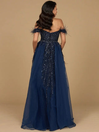 Off Shoulder Gown with Feathers - Glamourous Grace