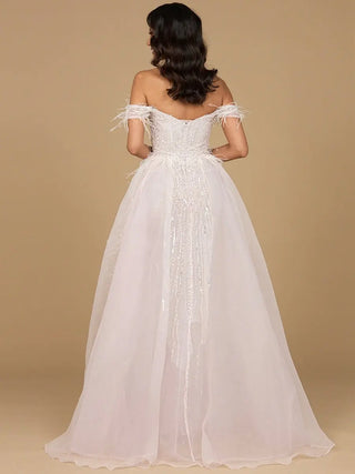 Off Shoulder Gown with Feathers - Glamourous Grace