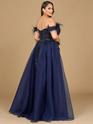 Off Shoulder Gown with Feathers - Glamourous Grace