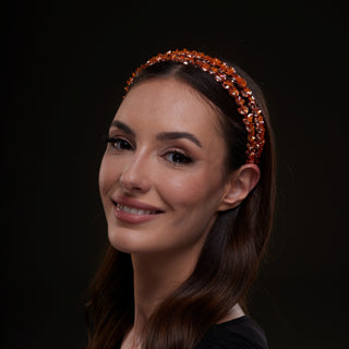 Orange Crystal Beaded Hairband - Glamourous Grace