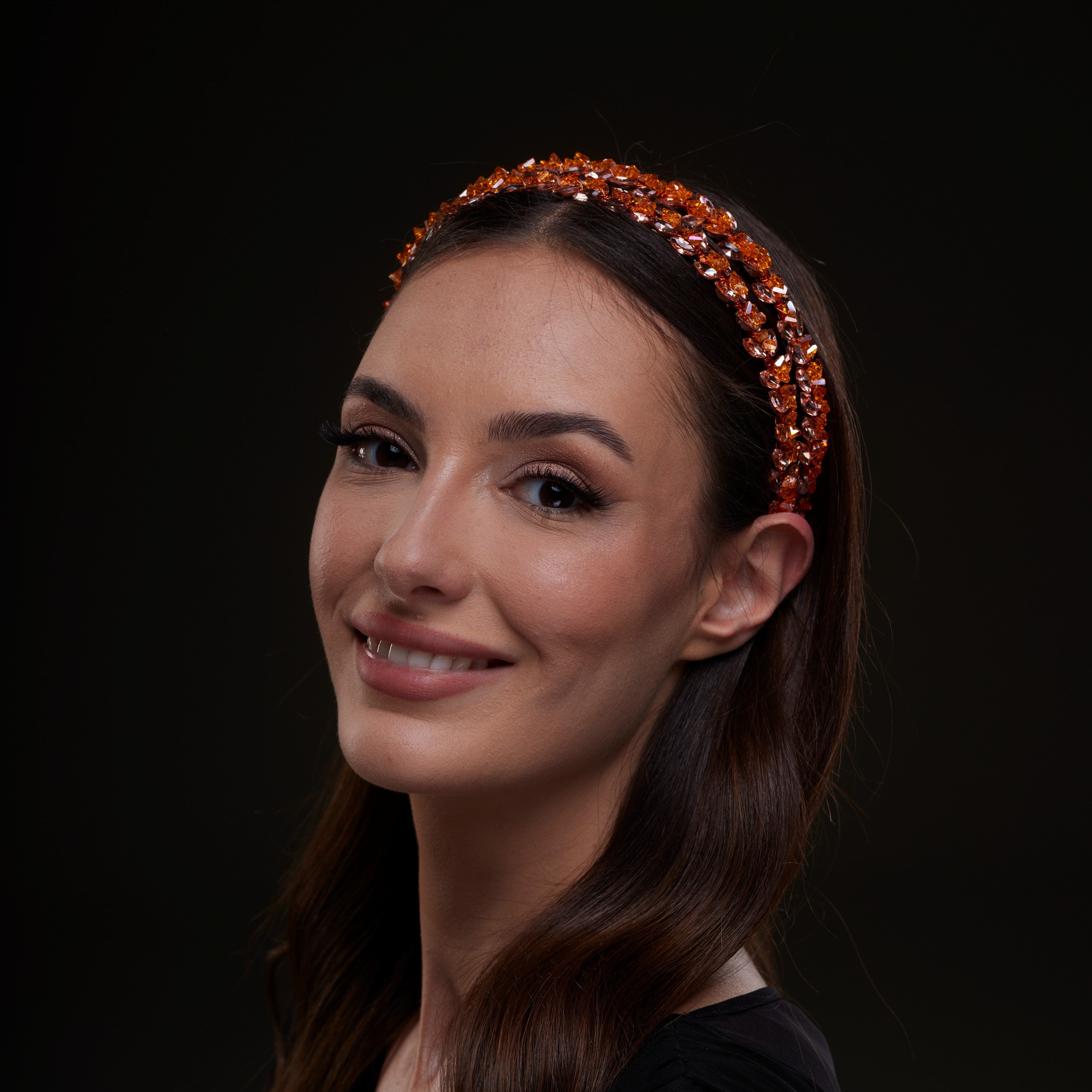 Orange Crystal Beaded Hairband - Glamourous Grace