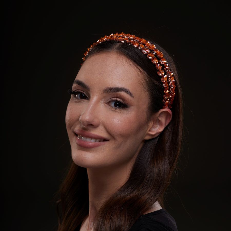 Orange Crystal Beaded Hairband - Glamourous Grace