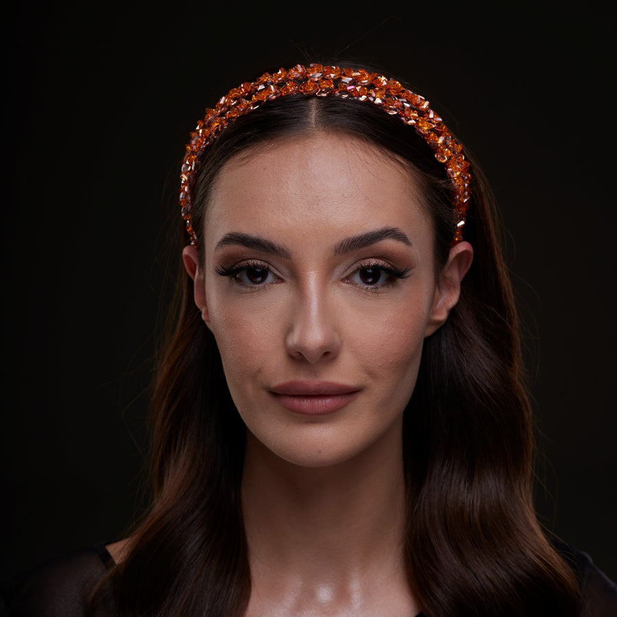 Orange Crystal Beaded Hairband - Glamourous Grace