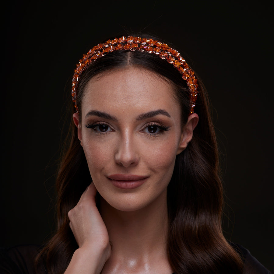 Orange Crystal Beaded Hairband - Glamourous Grace