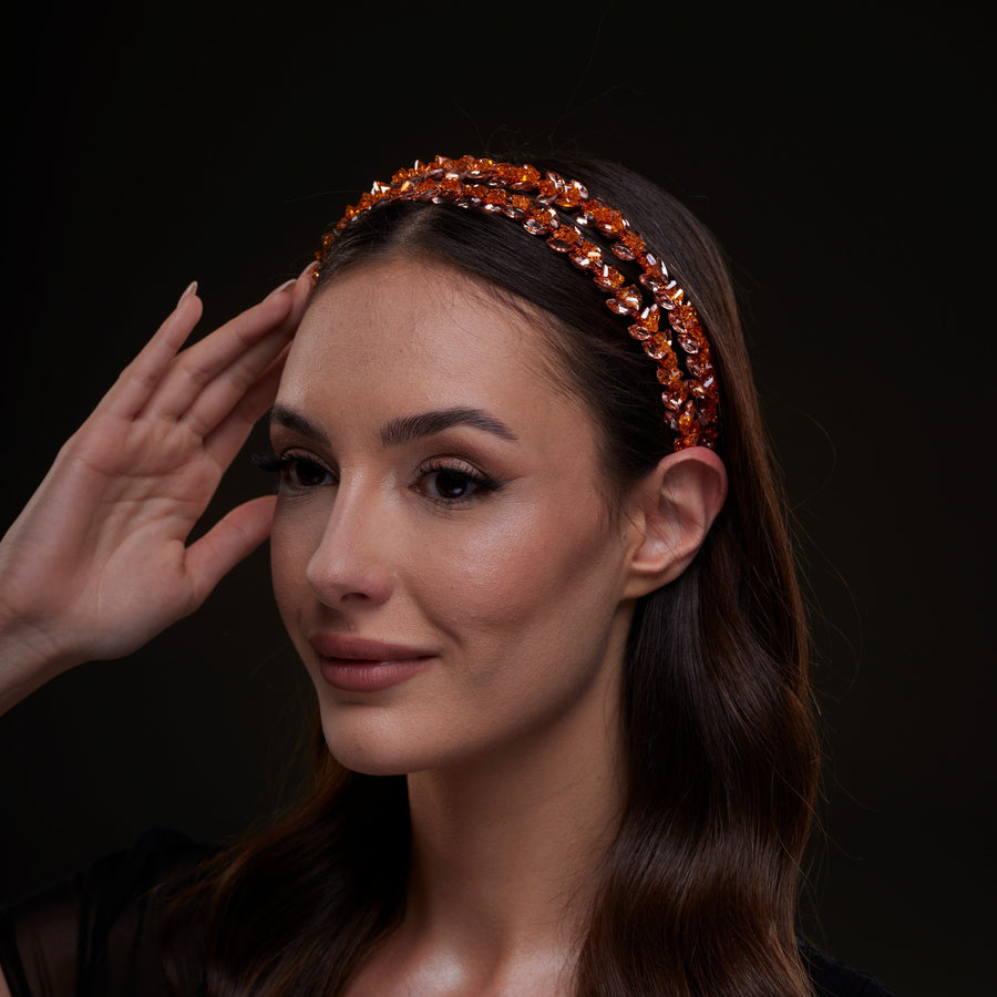 Orange Crystal Beaded Hairband - Glamourous Grace