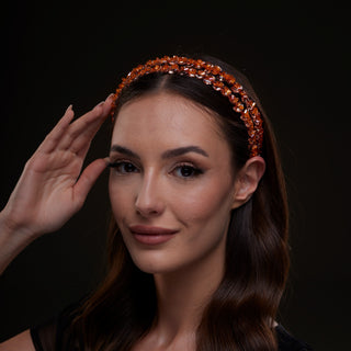 Orange Crystal Beaded Hairband - Glamourous Grace