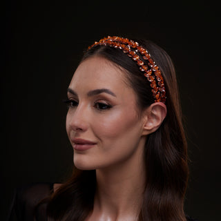 Orange Crystal Beaded Hairband - Glamourous Grace