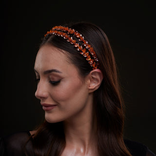 Orange Crystal Beaded Hairband - Glamourous Grace