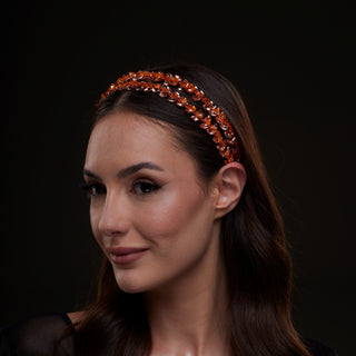 Orange Crystal Beaded Hairband - Glamourous Grace