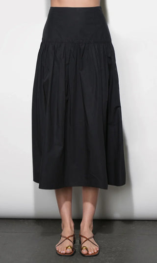 Oren Poplin Black Midi Skirt