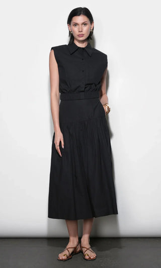 Oren Poplin Black Midi Skirt